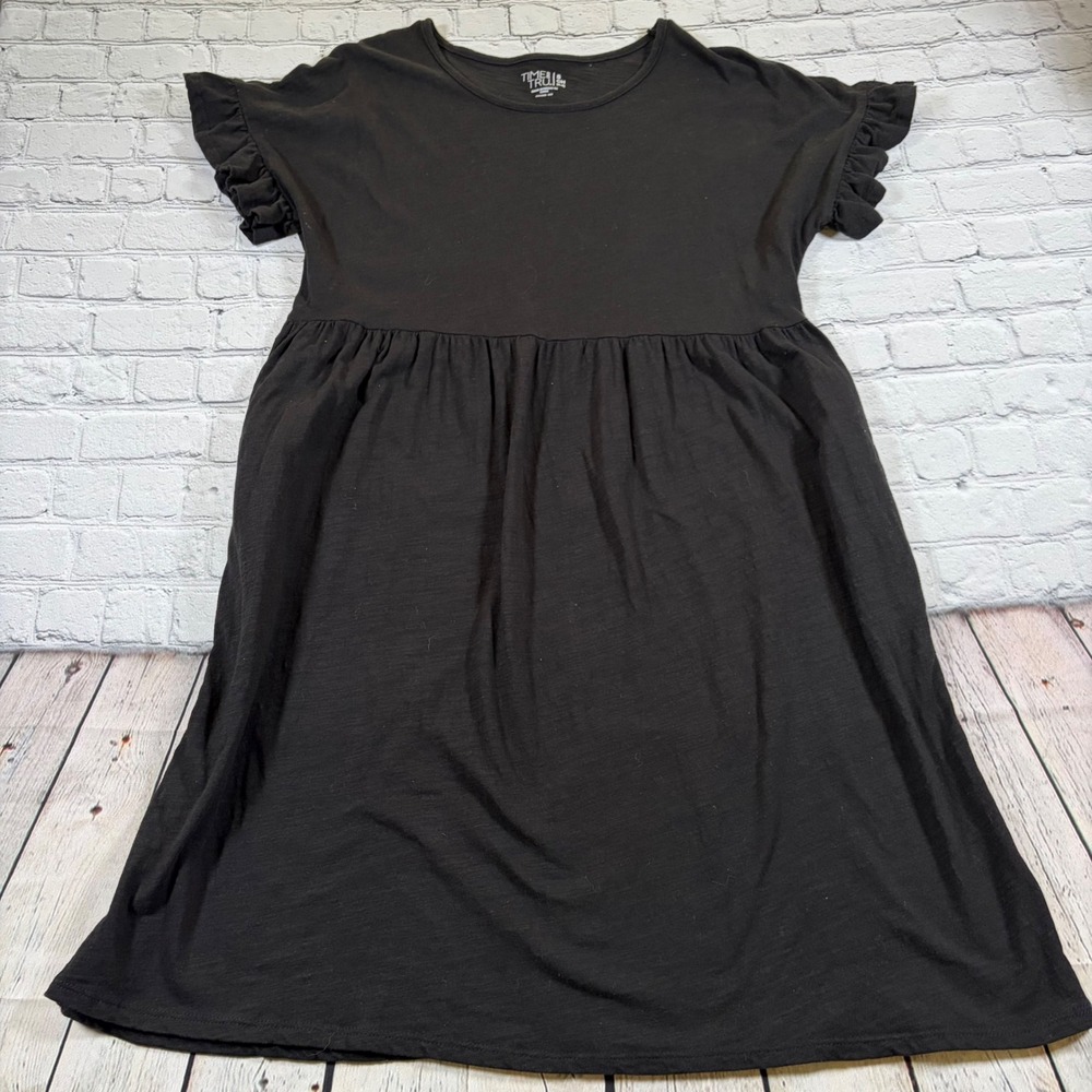 Time and Tru Black Ruffle Sleeve Cotton Babydoll Dress Small 4-6 TT31100022993Q